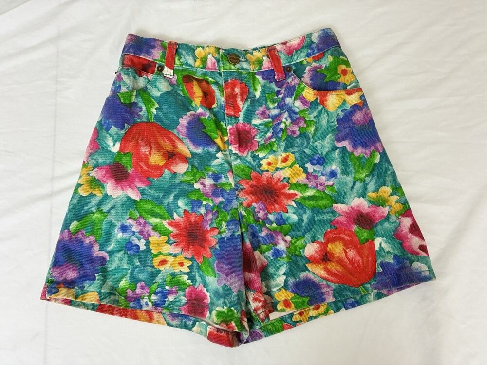 Vintage 90s denim Palmetto's Floral High Waisted Shorts 14